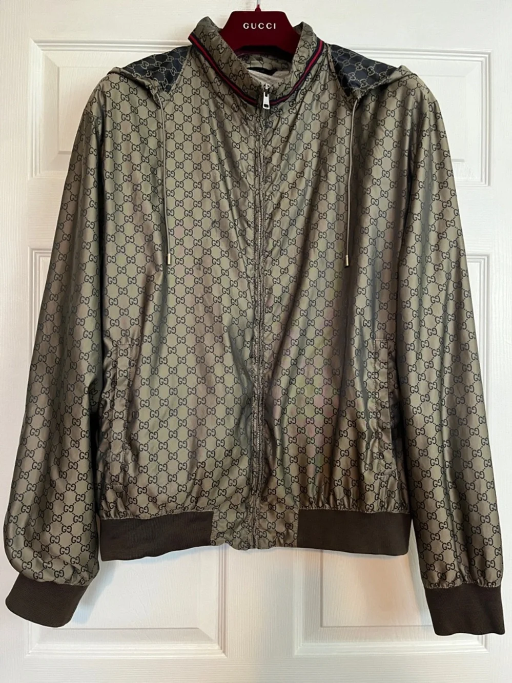 Gucci GG Supreme Monogram Bomber Jacket - Men’s XXL Tan Brown - Authentic